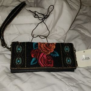 Mary Frances Black and Red Clutch Frida's Flowers